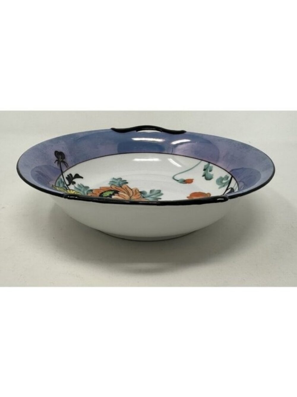 NORITAKE MORIMURA TWO HANDLED SERVING BOWL Floral Art Deco Blue Luster Ware - Picture 8 of 15
